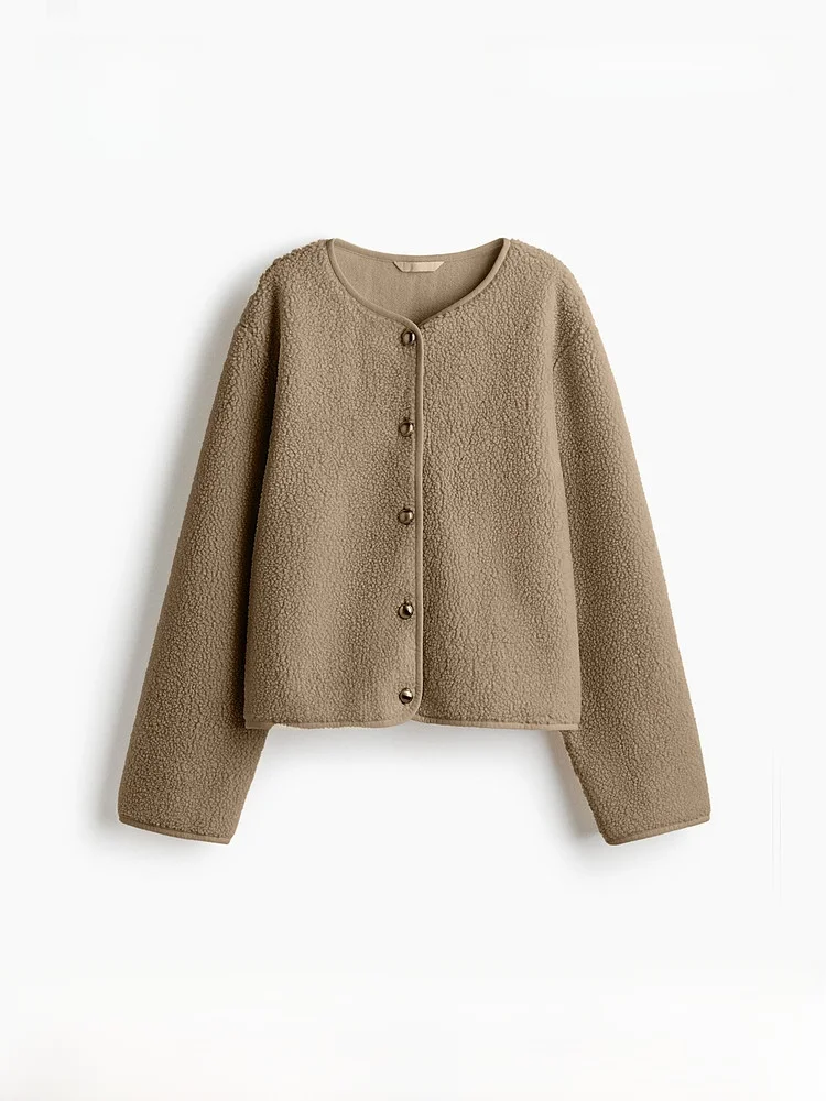 H&M New Women's Teddy Fleece Jacket 1308700 Casual Loose Fit Long Sleeve round Neck Button Detail Polyester Fiber
H&M New Women's Teddy Fleece Jacket 1308700 Casual Loose Fit Long Sleeve round Neck Button Detail Polyester Fiber