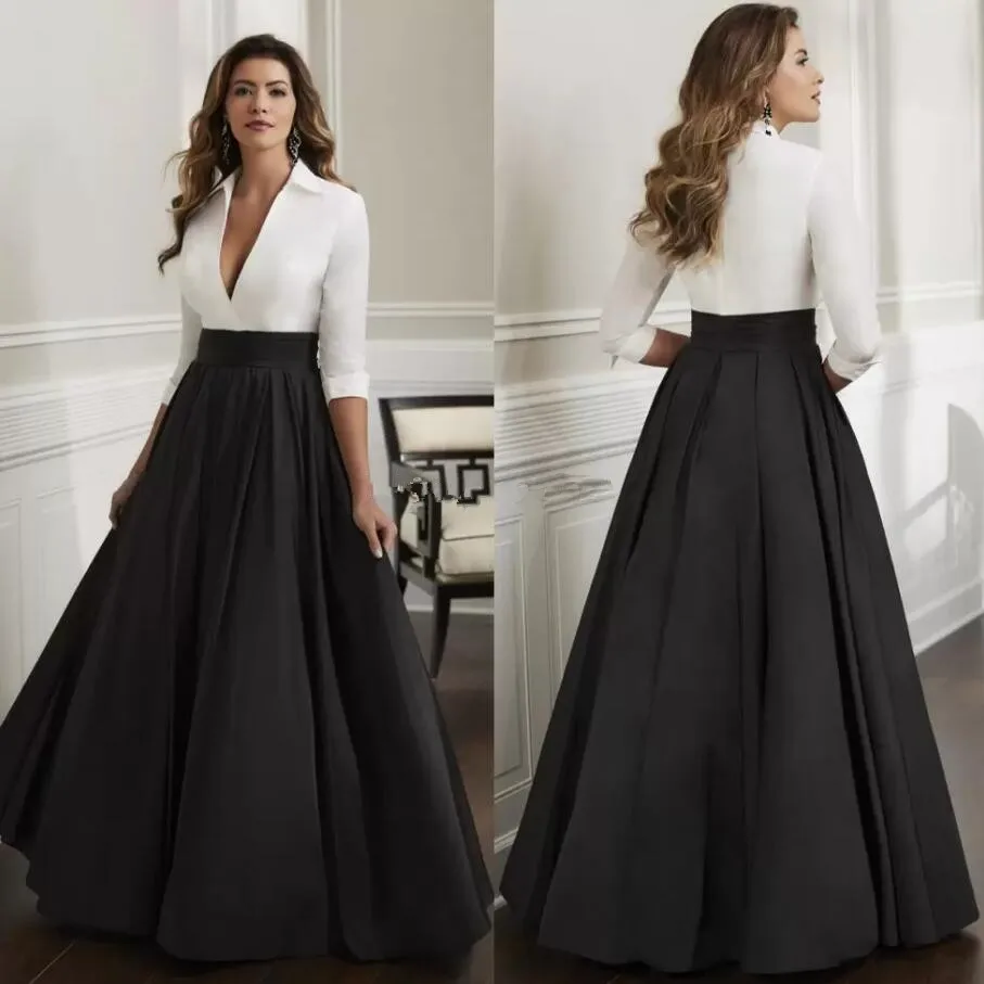 Black White Long Sleeve Mother's Dresses 2023 Stain Deep V Neck Pleated Prom Formal Mother of the Bride Groom Gown
Black White Long Sleeve Mother's Dresses 2023 Stain Deep V Neck Pleated Prom Formal Mother of the Bride Groom Gown