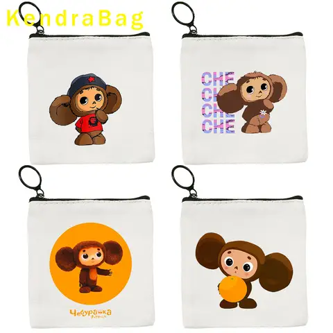 Lindo Cheburashka soviético ruso dibujos animados héroes mono lienzo monedero bolsa de lona bolsa de llaves bolsa de almacenamiento bolsa de tarjeta monedero cartera