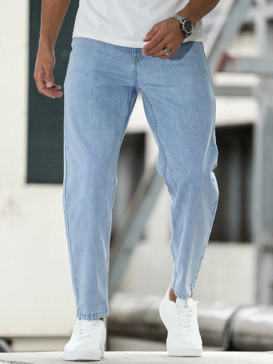 Light Washed Slim Fit Mens Casual Denim Trousers With Tapered Leg
Light Washed Slim Fit Mens Casual Denim Trousers With Tapered Leg