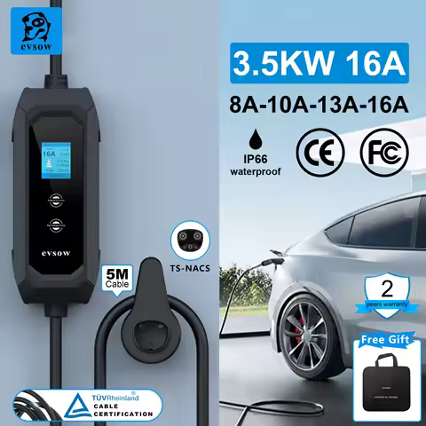 Evsow 3.5KW 16A 테슬라 전기 자동차 충전기 용 휴대용 EV 충전기 조정 가능한 전류 및 설정 충전 시간 1P TS-NACS EVSE Wallbox