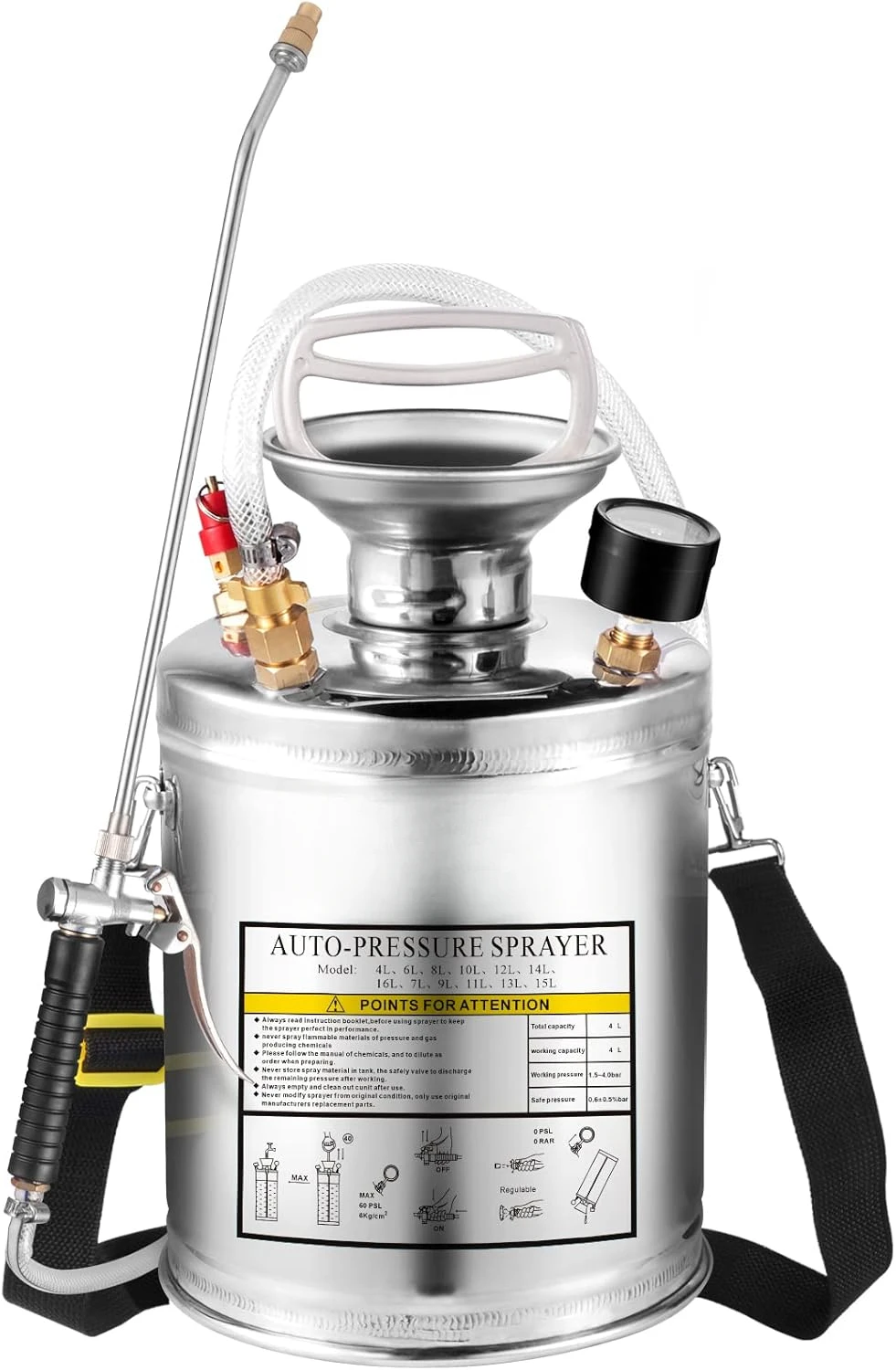 1 Gallon Stainless Steel Sprayer, 12" Wand & 3FT Reinforced Hose, Hand Pump Sprayer with Pressure Gauge, Safety Valve
1 Gallon Stainless Steel Sprayer, 12" Wand & 3FT Reinforced Hose, Hand Pump Sprayer with Pressure Gauge, Safety Valve