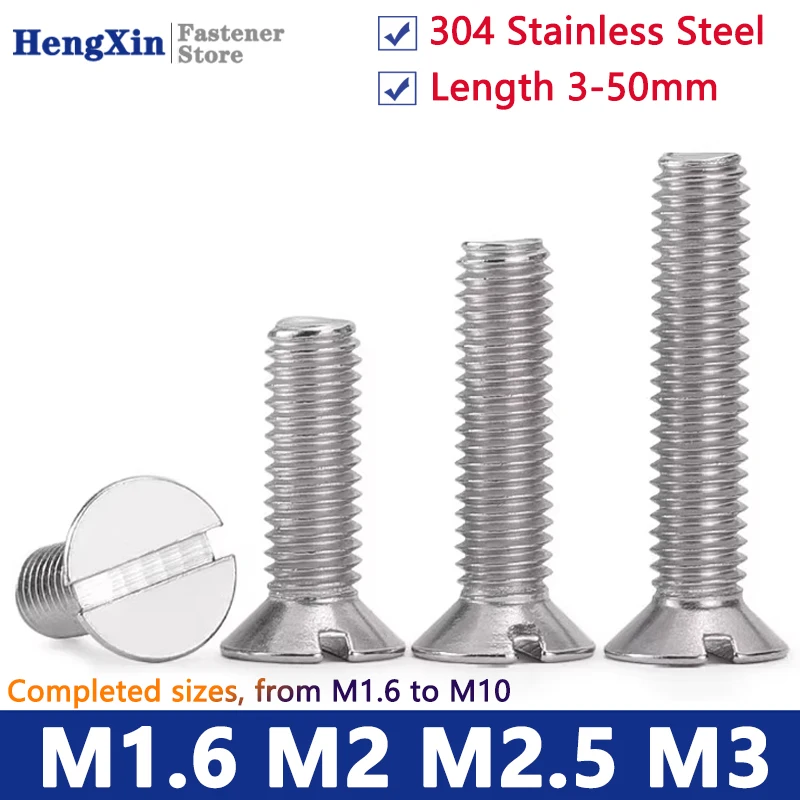20/50pcs M1.6 M2 M2.5 M3 304 Stainless Steel Slotted Flat Countersunk Head Screw Bolt GB68 Length 3-50mm Metric Threaded
20/50pcs M1.6 M2 M2.5 M3 304 Stainless Steel Slotted Flat Countersunk Head Screw Bolt GB68 Length 3-50mm Metric Threaded