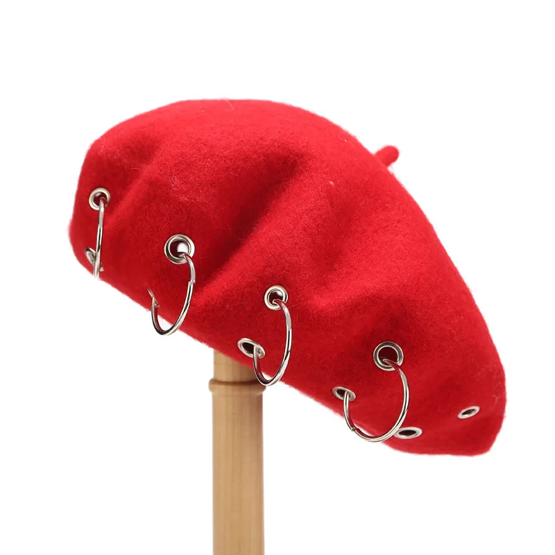 New Fashion Winter Berets Men Women Cool Girl Punk Rock Style Iron Rings Beret Hats Retro Wool Hats Black Woolen Painter Caps
New Fashion Winter Berets Men Women Cool Girl Punk Rock Style Iron Rings Beret Hats Retro Wool Hats Black Woolen Painter Caps