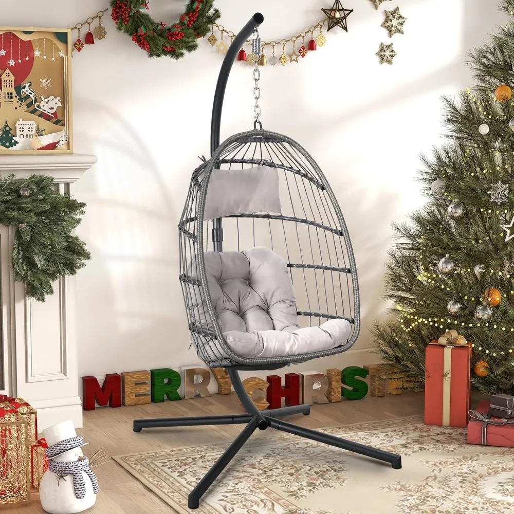 Indoor Outdoor Egg Swing Chair with Stand, Patio Grey Wicker Rattan Hanging Chair with Rope Back, Cushion,Cover,All Weather Fol
Indoor Outdoor Egg Swing Chair with Stand, Patio Grey Wicker Rattan Hanging Chair with Rope Back, Cushion,Cover,All Weather Fol