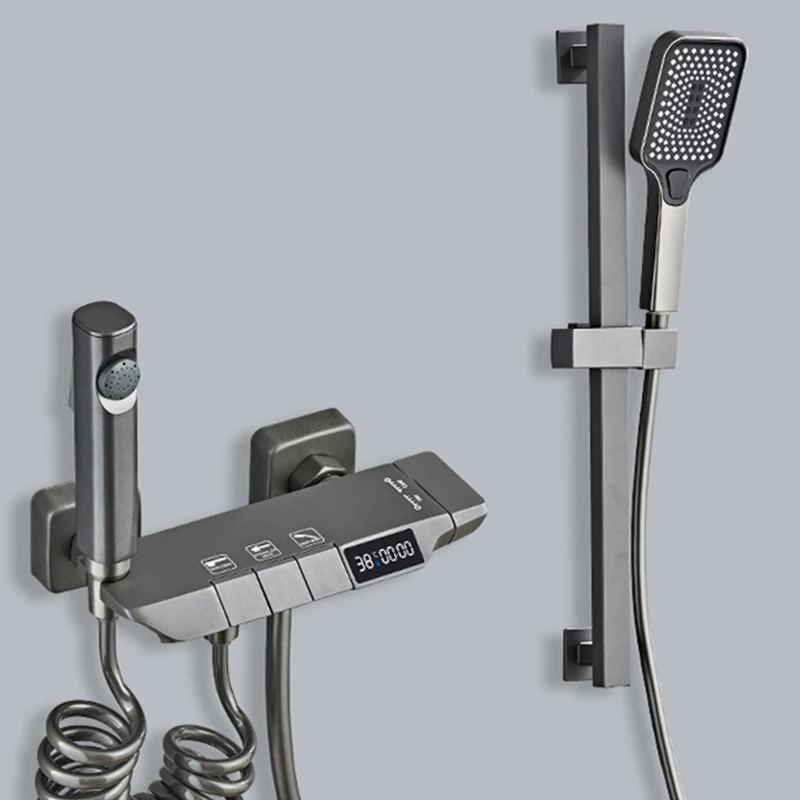 New Design Gun Grey Bathroom Shower System Set Piano Keys Brass LED Digital Shower Faucet Bath Hot and Cold Mixer Shower Tap Set
New Design Gun Grey Bathroom Shower System Set Piano Keys Brass LED Digital Shower Faucet Bath Hot and Cold Mixer Shower Tap Set