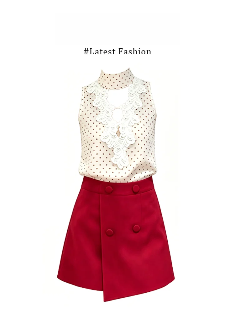 Parkyeon Summer New Style High Waist Short Skirt Set Pure Desire Wave Dot Lace Sleeveless Top Women's Fashion Casual Wear
Parkyeon Summer New Style High Waist Short Skirt Set Pure Desire Wave Dot Lace Sleeveless Top Women's Fashion Casual Wear