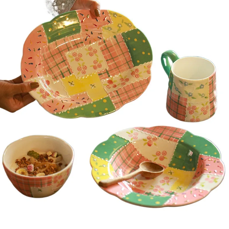 Cute flower cloth splicing color matching hand-painted irregular ceramic tableware
Cute flower cloth splicing color matching hand-painted irregular ceramic tableware