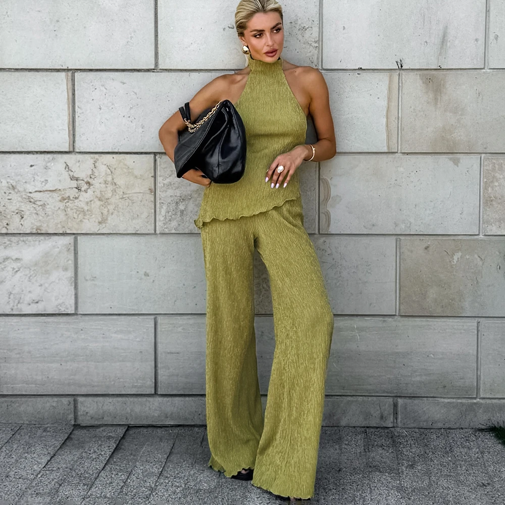 Hanging Green Pants Set Sleeveless Backless Personality Temperament Commuter Two-piece Set Summer New Women Pants Set
Hanging Green Pants Set Sleeveless Backless Personality Temperament Commuter Two-piece Set Summer New Women Pants Set