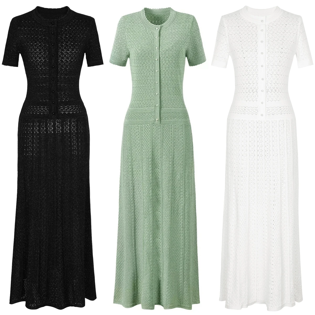 High Quality Elastic Knitted New Fashionable Round Neck Short Sleeved Shiny Silk Pearl Button Slim Fit Temperament Women's Dress
High Quality Elastic Knitted New Fashionable Round Neck Short Sleeved Shiny Silk Pearl Button Slim Fit Temperament Women's Dress