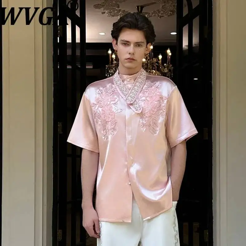 WVGA Summer New Men's Stand Collar Embroidered Trendy Short Sleeved Shirt Niche Heavy Beaded Satin Design Draped Tops Ins W24798
WVGA Summer New Men's Stand Collar Embroidered Trendy Short Sleeved Shirt Niche Heavy Beaded Satin Design Draped Tops Ins W24798