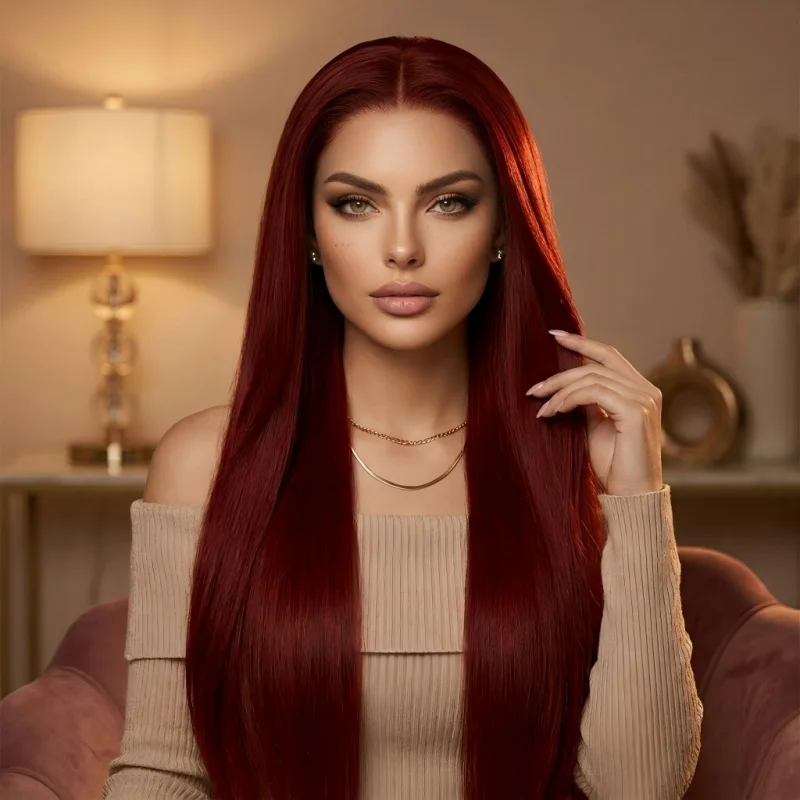 13x4 HD Lace Front Wig Burgundy Pre Plucked With Baby Hair Straight Glueless Synthetic Wigs for Women 28inch Beginner Friendly
13x4 HD Lace Front Wig Burgundy Pre Plucked With Baby Hair Straight Glueless Synthetic Wigs for Women 28inch Beginner Friendly