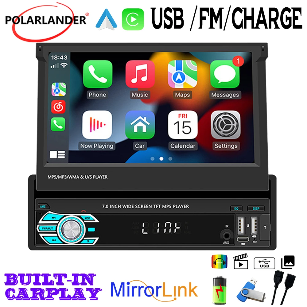 7" Bluetooth Manually Retrackable 4 Led Camera 1 Din Touchscreen AM MP5 Player with Apple Carplay Android Auto FM Mirror Link
7" Bluetooth Manually Retrackable 4 Led Camera 1 Din Touchscreen AM MP5 Player with Apple Carplay Android Auto FM Mirror Link