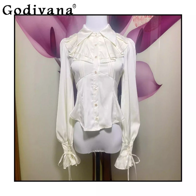 Elegant Lolita Lace-up Turn-down Collar Solid Color French Long Sleeve Shirt Fashion Versatile Age-reducing Slim College Tops
Elegant Lolita Lace-up Turn-down Collar Solid Color French Long Sleeve Shirt Fashion Versatile Age-reducing Slim College Tops