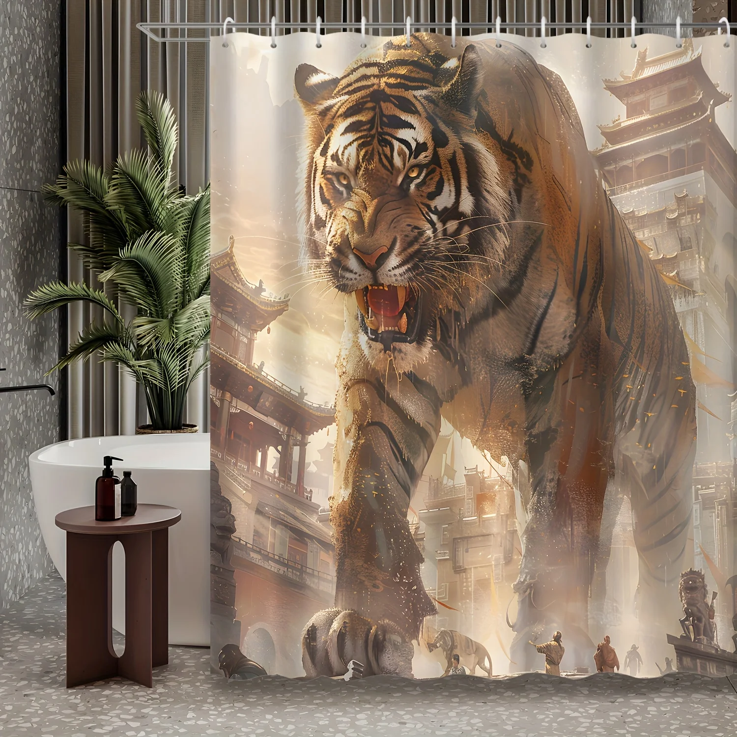 1 шт., креативная иллюстрация жестокого и высокого тигра, древняя архитектура, игровая сцена, занавеска для душа, включая 12 крючков для душа
1 шт., креативная иллюстрация жестокого и высокого тигра, древняя архитектура, игровая сцена, занавеска для душа, включая 12 крючков для душа