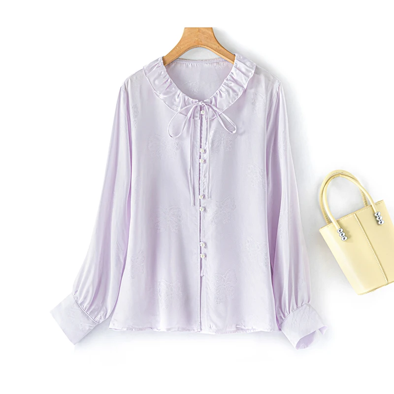 100% Mulberry Silk 16 Momme jacquard Silk Women Long Sleeve Shirt White Peter Pan Collar Buttons Down Top Blouse L XL FF086
100% Mulberry Silk 16 Momme jacquard Silk Women Long Sleeve Shirt White Peter Pan Collar Buttons Down Top Blouse L XL FF086