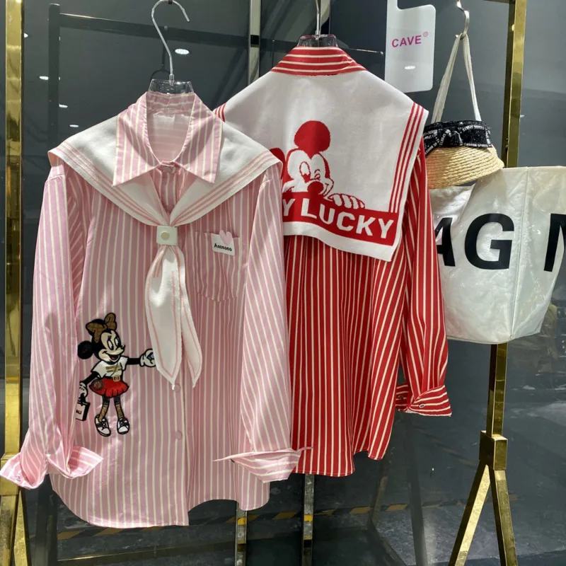 Disney Embroidered Mickey Early Spring New Niche Design Shawl Paired Long Sleeve Shirt For Women Korean Style Sweet Striped Top
Disney Embroidered Mickey Early Spring New Niche Design Shawl Paired Long Sleeve Shirt For Women Korean Style Sweet Striped Top