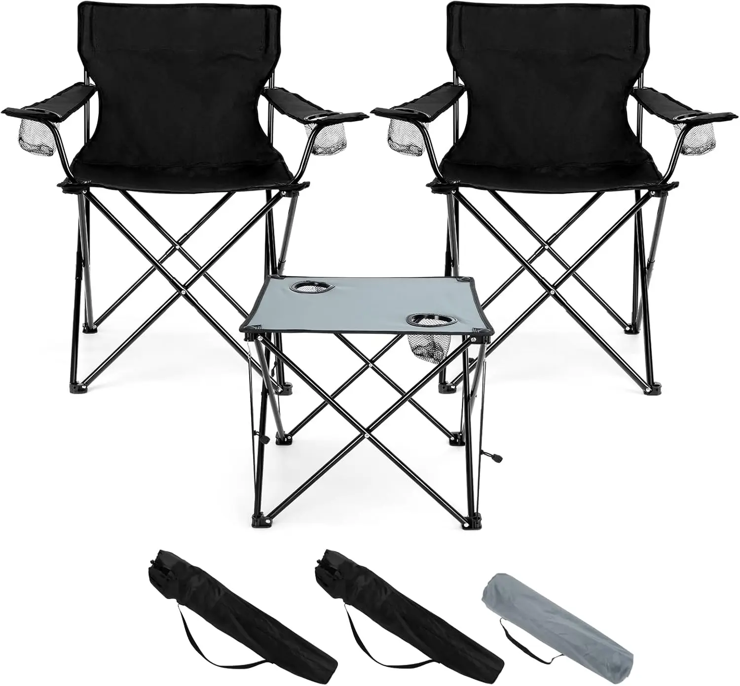 Folding Camping Chair Set of 3 with Table, Portable Outdoor Chairs for Adults, Heavy Duty 250LBS, Cup Holders & Storage Bags
Folding Camping Chair Set of 3 with Table, Portable Outdoor Chairs for Adults, Heavy Duty 250LBS, Cup Holders & Storage Bags