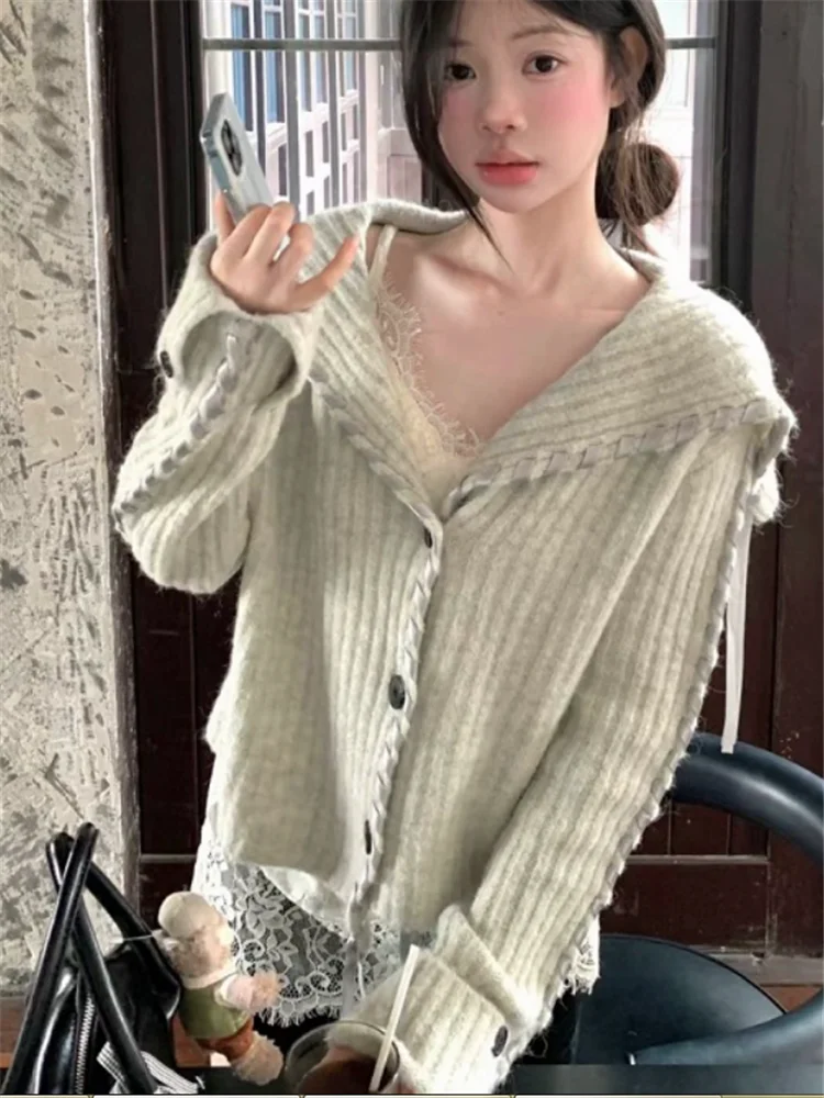 Women Fashion New Fall Winter Grey Lapel Collar Cardigan Lazy Style Knitted Sweater Long Sleeve Single Breast Loose Overcoat
Women Fashion New Fall Winter Grey Lapel Collar Cardigan Lazy Style Knitted Sweater Long Sleeve Single Breast Loose Overcoat