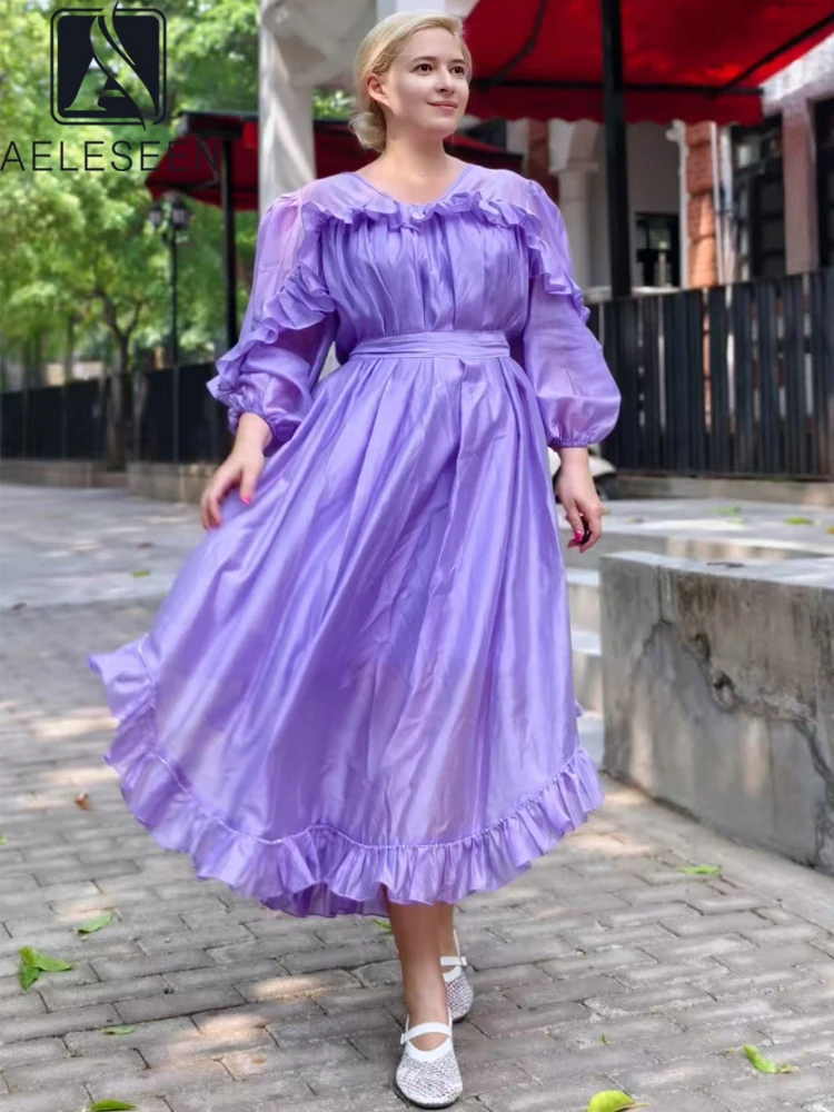 AELESEEN Solid Ruffles Dress Women Spring Summer Designer Fashion Loose Lantern Sleeve V-Neck Belt Irregular Midi Party
AELESEEN Solid Ruffles Dress Women Spring Summer Designer Fashion Loose Lantern Sleeve V-Neck Belt Irregular Midi Party