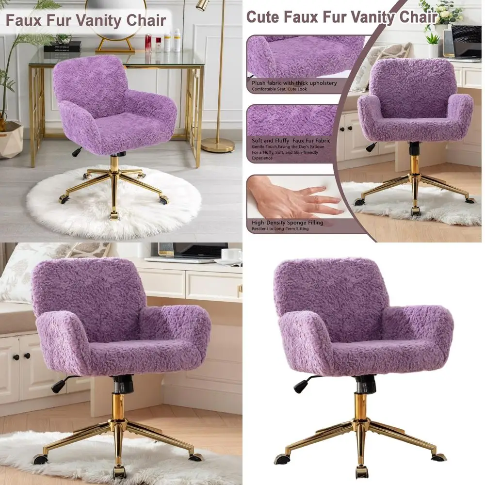 Фиолетовое вращающееся кресло для туалетного столика из меха альпаки на колесиках для женского домашнего офиса
Фиолетовое вращающееся кресло для туалетного столика из меха альпаки на колесиках для женского домашнего офиса