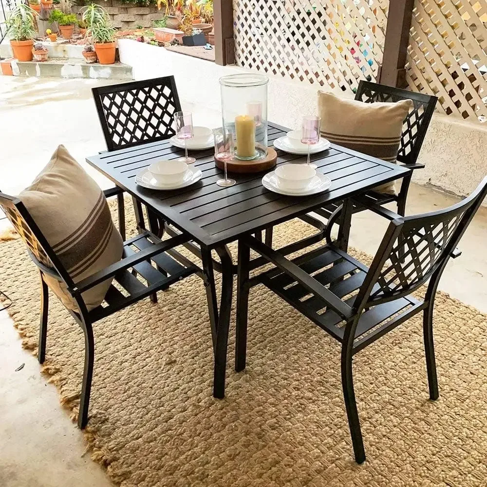 Patio Table and Chairs Set, Outdoor Dining Set for 4, 5 Piece Metal Patio Furniture, 37" Black Square Table(Diamond)
Patio Table and Chairs Set, Outdoor Dining Set for 4, 5 Piece Metal Patio Furniture, 37" Black Square Table(Diamond)