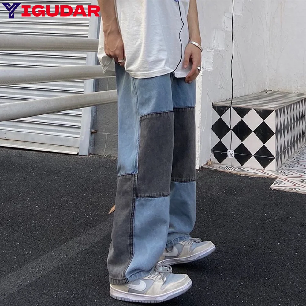Street style hip hop contrast stitching jeans men high waist straight trousers loose wide-leg pants men pantalones hombre
Street style hip hop contrast stitching jeans men high waist straight trousers loose wide-leg pants men pantalones hombre