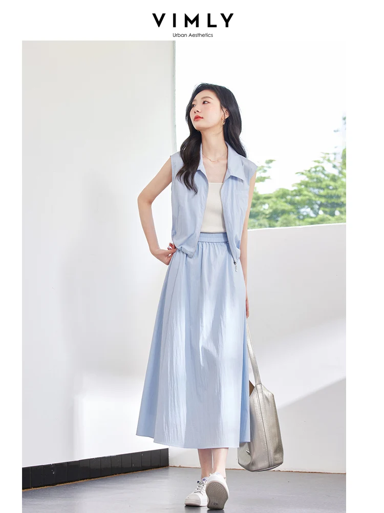 VIMLY Women's Commuter Style Skirt Set Summer Casual New Sleeveless Lapel Vest Top+ Elastic Waist Straight Skirt Two Piece Set
VIMLY Women's Commuter Style Skirt Set Summer Casual New Sleeveless Lapel Vest Top+ Elastic Waist Straight Skirt Two Piece Set