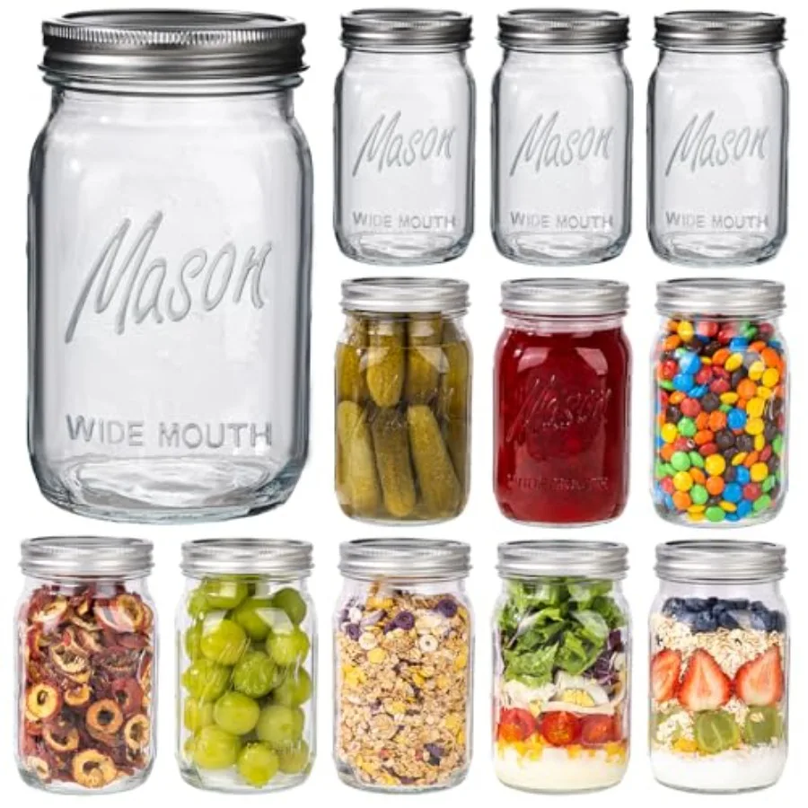 Wide Mouth Mason Jars, 12 Pack Mason Jars 32 oz for Pickling, Canning, Fermenting and Food Storage, Microwave and Dishwasher Sa
Wide Mouth Mason Jars, 12 Pack Mason Jars 32 oz for Pickling, Canning, Fermenting and Food Storage, Microwave and Dishwasher Sa