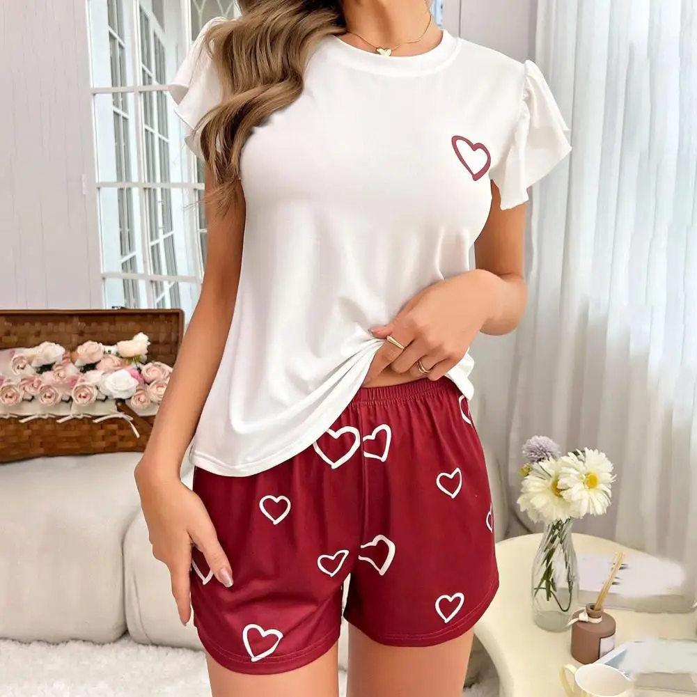 Women Pajama Set Heart Print Ruffle Cap Sleeve Pajama Set for Women Two-piece Nightwear Lounge Set with Love Heart for Women
Women Pajama Set Heart Print Ruffle Cap Sleeve Pajama Set for Women Two-piece Nightwear Lounge Set with Love Heart for Women