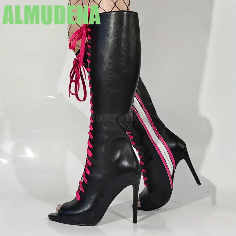 Fish Mouth Lace Up Flat Colored Long Boots Fashionable and Colorful Front Lace Up Design Slim High-Heeled Women's Boots 
Fish Mouth Lace Up Flat Colored Long Boots Fashionable and Colorful Front Lace Up Design Slim High-Heeled Women's Boots