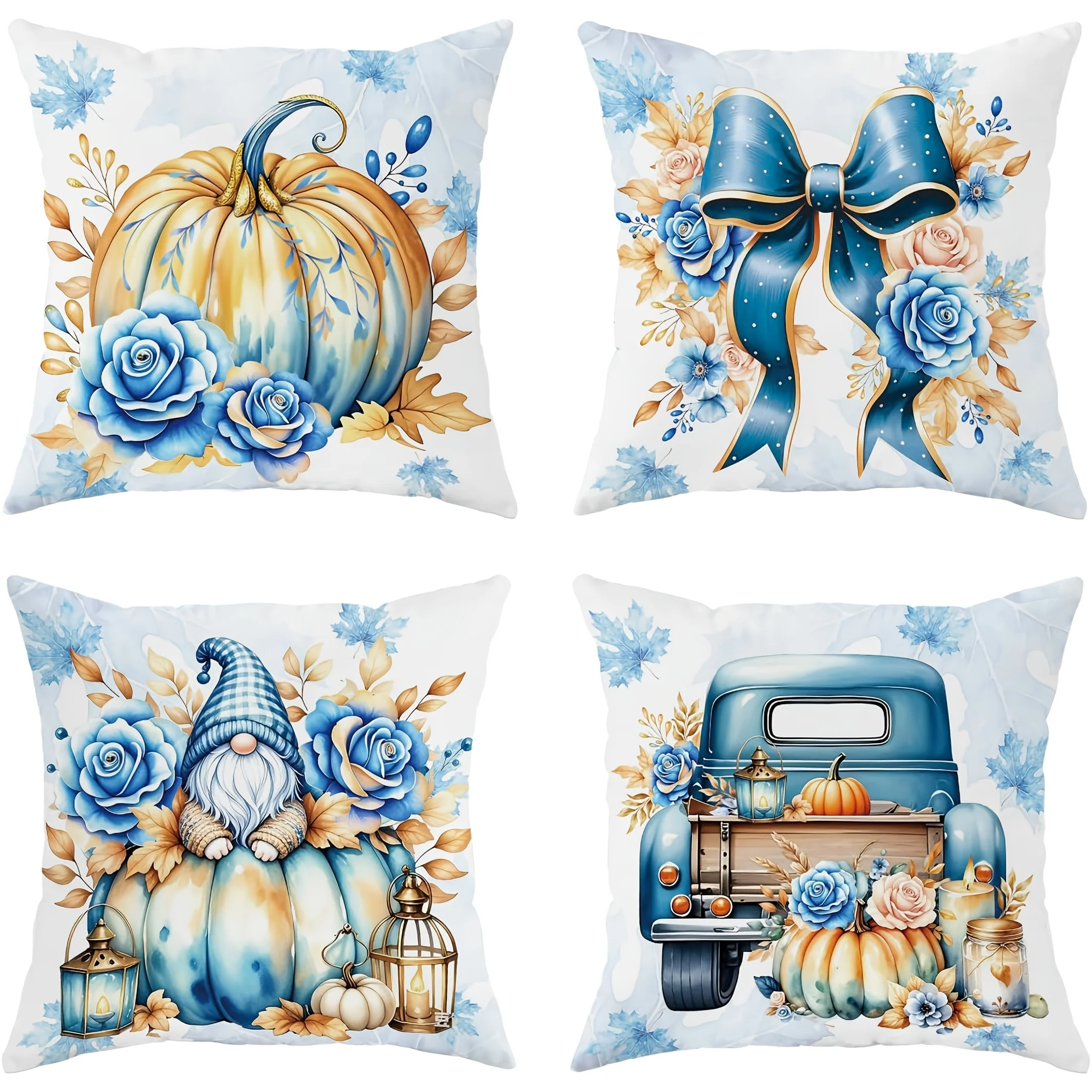 4pcs Farmhouse Pumpkin Throw Pillow Covers - Rustic Fall Thanksgiving Decor with Blue Roses, Gnome & Vintage Truck Designs, Mach
4pcs Farmhouse Pumpkin Throw Pillow Covers - Rustic Fall Thanksgiving Decor with Blue Roses, Gnome & Vintage Truck Designs, Mach