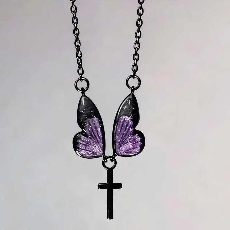 Gothic Style Purple Color Butterfly Wing Cross Pendant Necklace for Women Retro Creativity Jewelry Clavicle Chain Punk Gift
Gothic Style Purple Color Butterfly Wing Cross Pendant Necklace for Women Retro Creativity Jewelry Clavicle Chain Punk Gift