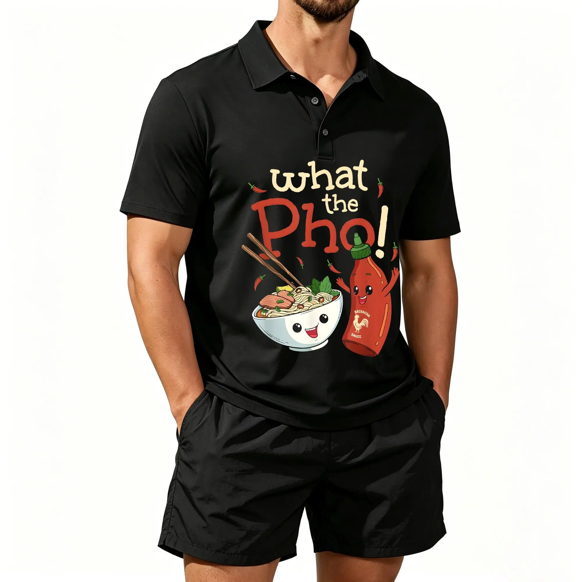 Men's Polo Beach Shorts Set, Vietnamese Funny Text Phrase "What the Pho" Funny Set, Casual and Comfortable Fit
Men's Polo Beach Shorts Set, Vietnamese Funny Text Phrase "What the Pho" Funny Set, Casual and Comfortable Fit