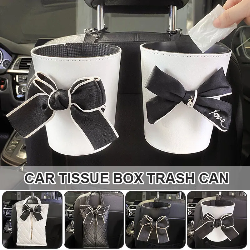 Black/White Bowknot PU Leather Car Tissue Box Hanging Chair Seat Back Storage Bag Trash Can Creative Upgraded Car Interior Women
Black/White Bowknot PU Leather Car Tissue Box Hanging Chair Seat Back Storage Bag Trash Can Creative Upgraded Car Interior Women