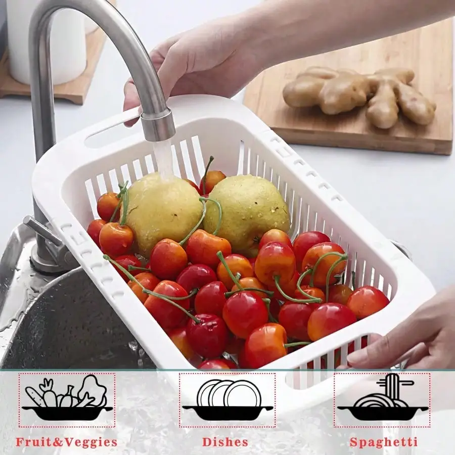 Extendable Over The Sink Colander Fruits And Vegetables Drain Basket Adjustable Strainer Sink Washing Basket For Kitchen White2665
Extendable Over The Sink Colander Fruits And Vegetables Drain Basket Adjustable Strainer Sink Washing Basket For Kitchen White2665