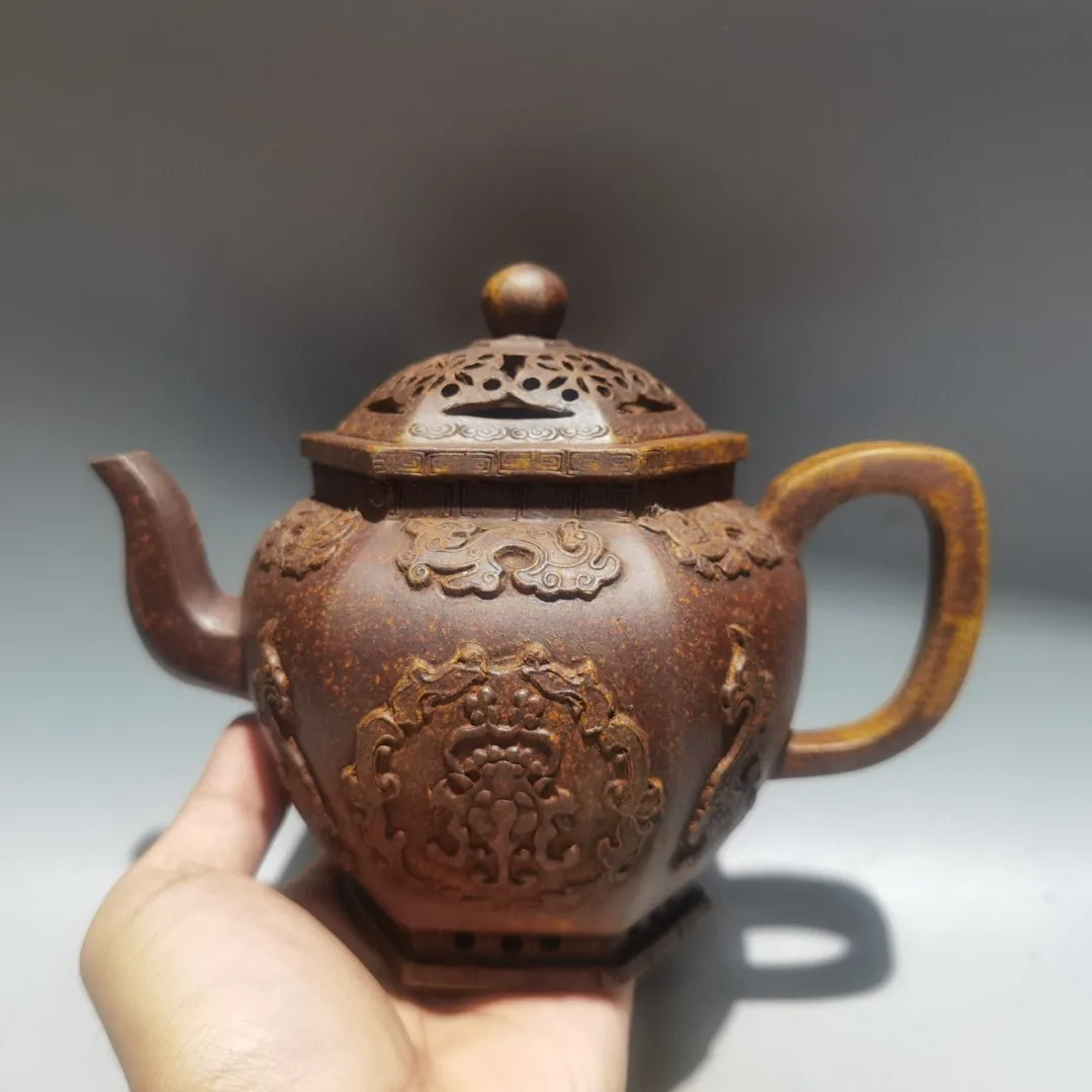 Temple Collection Yixing Purple Clay Teapot kiln transmutation Hollow cover Lucky Eight Treasures Pot Kettle Teapot
Temple Collection Yixing Purple Clay Teapot kiln transmutation Hollow cover Lucky Eight Treasures Pot Kettle Teapot