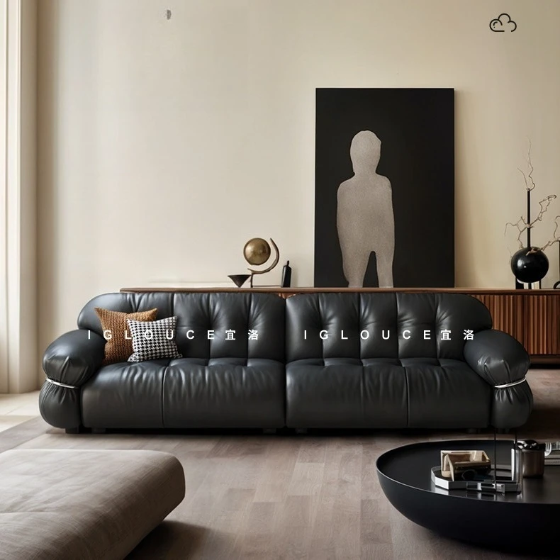 Sofa Italian light luxury leather sofa first layer cowhide living room French retro style sofa steel ring black
Sofa Italian light luxury leather sofa first layer cowhide living room French retro style sofa steel ring black