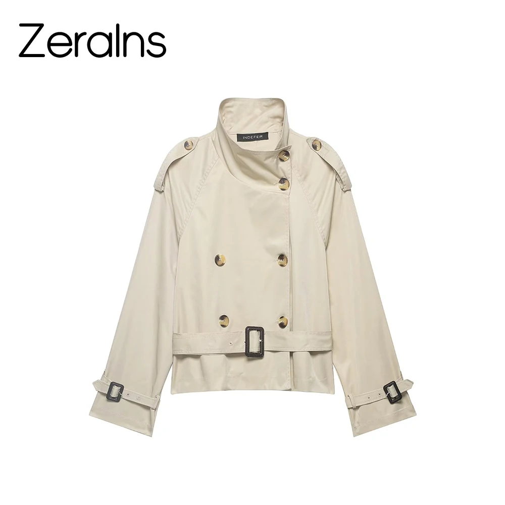 ZERAINS Spring new women's raglan sleeves funnel collar with waist belt double breasted twill fabric short windbreaker
ZERAINS Spring new women's raglan sleeves funnel collar with waist belt double breasted twill fabric short windbreaker