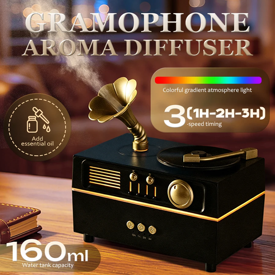 Phonograph Retro Style Aromatherapy Diffuser 7 Color Atmosphere Light Effects 3 Gear Timing Used For Indoor Humidification
Phonograph Retro Style Aromatherapy Diffuser 7 Color Atmosphere Light Effects 3 Gear Timing Used For Indoor Humidification