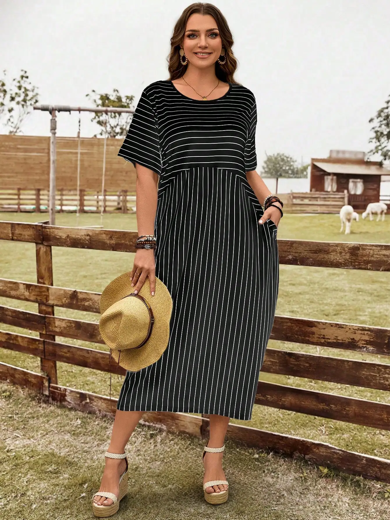 Plus Size Women Summer Casual Striped Pocket Midi Dress
Plus Size Women Summer Casual Striped Pocket Midi Dress