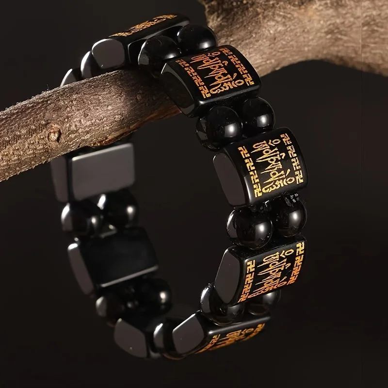 Elegant Natural Black Obsidian Bead Bracelet with Six True Words Mantra - Casual Style, Attract Wealth,
Elegant Natural Black Obsidian Bead Bracelet with Six True Words Mantra - Casual Style, Attract Wealth,