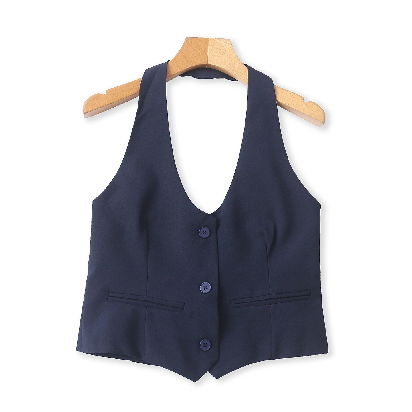 Fashionable Short V-Neck Backless Vest Three Button Neck Design Slim Fit Spring Summer New Style Women's Empire Jacket
Fashionable Short V-Neck Backless Vest Three Button Neck Design Slim Fit Spring Summer New Style Women's Empire Jacket