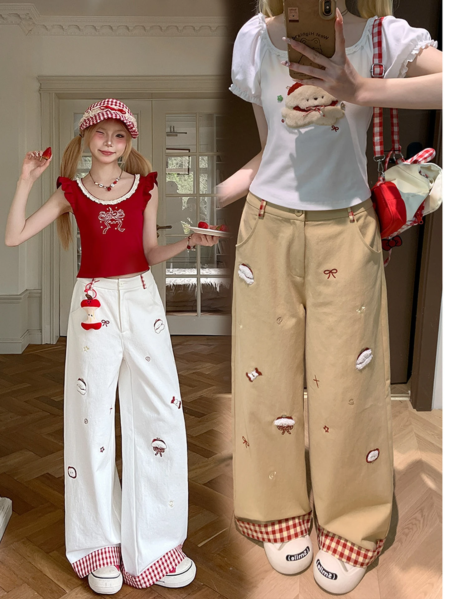 High Waist Embroidered Casual Pants Women's Straight Leg Trousers Summer 2026 New Plaid Patchwork Sweet Style Zipper Closure
High Waist Embroidered Casual Pants Women's Straight Leg Trousers Summer 2026 New Plaid Patchwork Sweet Style Zipper Closure