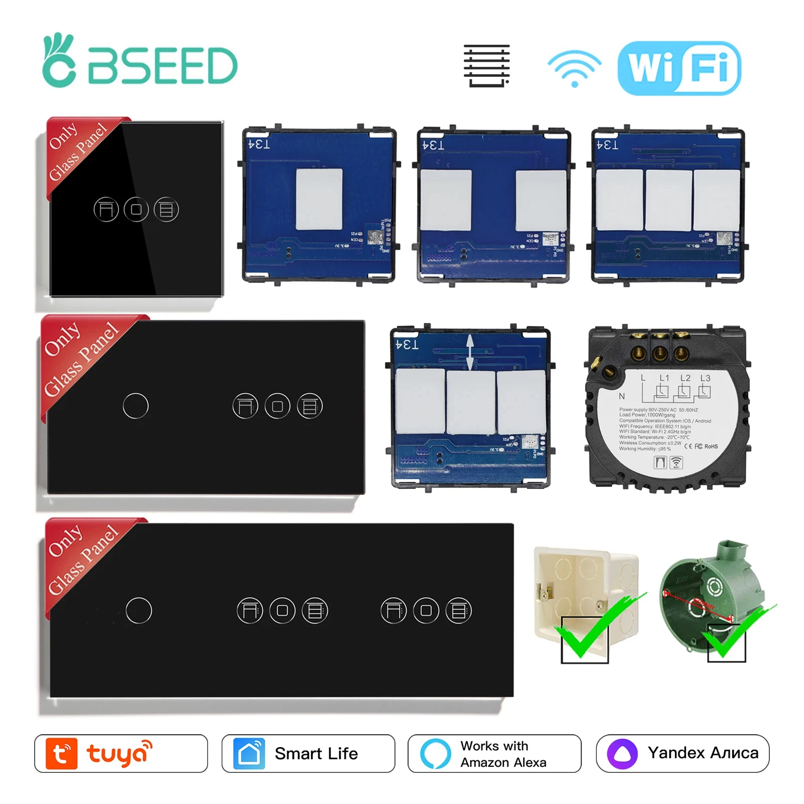 BSEED Wi-Fi переключатель рольставней Tuya Smart Life Light сенсорные переключатели функциональные детали панели из хрустального стекла DIY бесплатный комбинированный
BSEED Wi-Fi переключатель рольставней Tuya Smart Life Light сенсорные переключатели функциональные детали панели из хрустального стекла DIY бесплатный комбинированный
