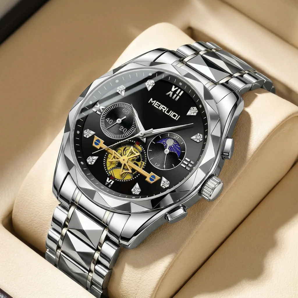 1pcs Men's black dial alloy strap vintage fashion open heart moon phase details Quartz Watch for business party holiday
1pcs Men's black dial alloy strap vintage fashion open heart moon phase details Quartz Watch for business party holiday