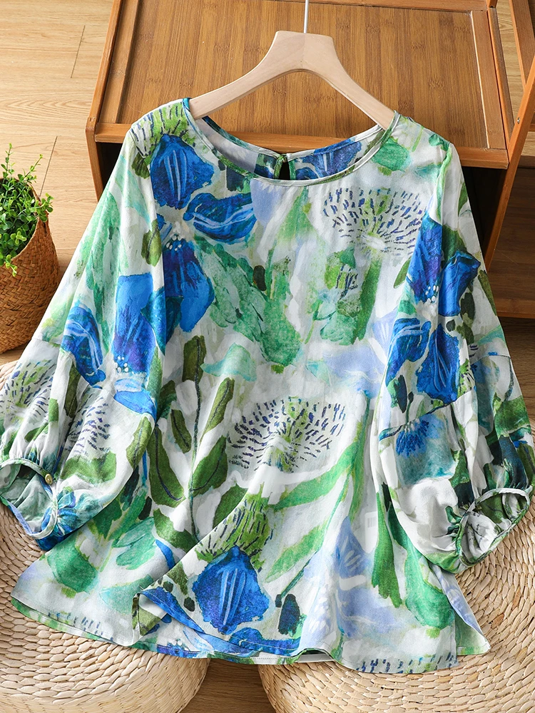 Summer New Chinese Style National Trend Lantern Sleeve Flax Casual round Neck Printed Small Shirt Large Size Women's Artistic...
Summer New Chinese Style National Trend Lantern Sleeve Flax Casual round Neck Printed Small Shirt Large Size Women's Artistic...