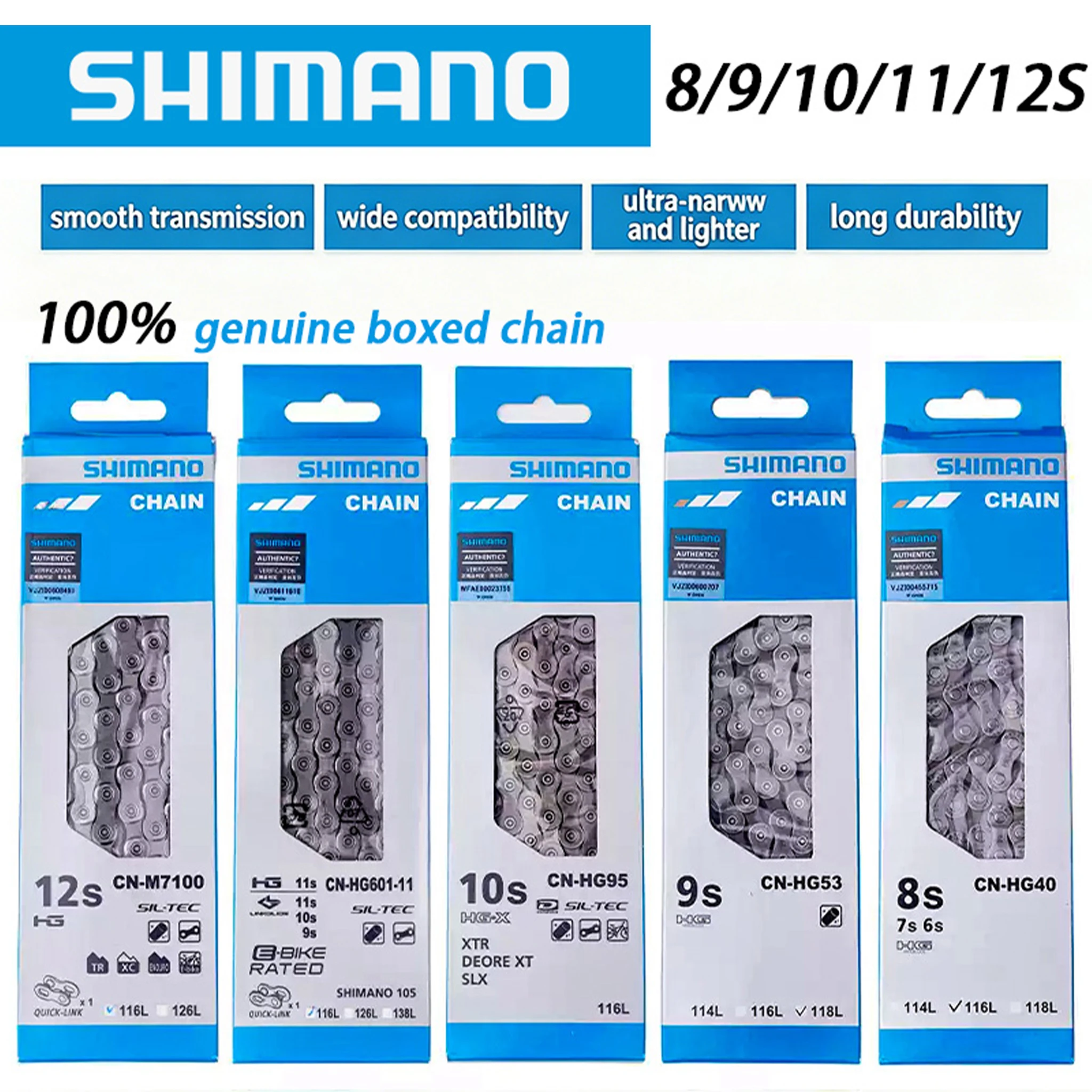 Cadenas de bicicleta SHIMANO de 6/7/8/9/10/11/12 velocidades, cadena de 116/118/126 eslabones para bicicleta de carretera,100%
Cadenas de bicicleta SHIMANO de 6/7/8/9/10/11/12 velocidades, cadena de 116/118/126 eslabones para bicicleta de carretera,100%