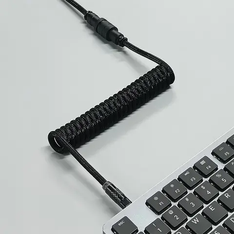 USB A to Type C Hardware Cable Mechanical Gaming Keyboard Double Sleeved Wire with GX16 Detachable Aviator Coiled Power Cable