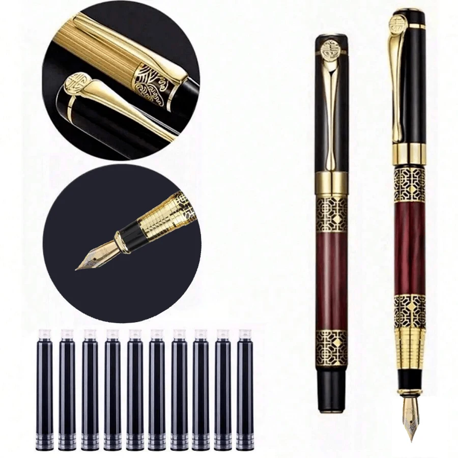 1pc 0.5mm metal nib fountain pen + 10pcs black ink cartridges. A retro, high-end business fountain pen, suitable for business wr
1pc 0.5mm metal nib fountain pen + 10pcs black ink cartridges. A retro, high-end business fountain pen, suitable for business wr